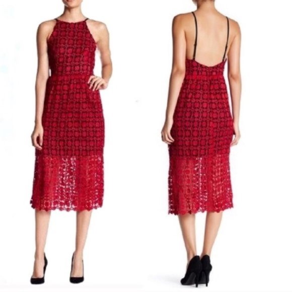 Romeo & Juliet Couture Red Crochet Midi Dress - Picture 1 of 8